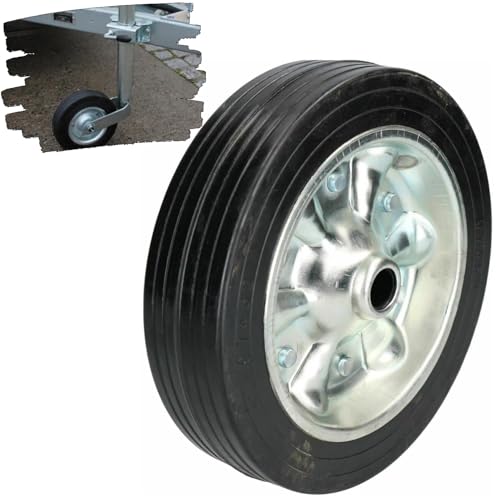 Image of Heavy-Duty 8" (200mm) Telescopic Wheel – Solid Steel Replacement Wheel with Solid Rubber Tyre, Fits 20mm Shaft & 65mm Hub, Durable Support for Trailers, Caravans & Horse Boxes
