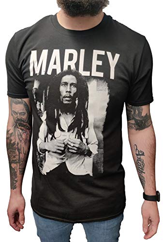 Mazeys Camisetas oficiales de Bob Marley para hombre, negro/blanco, L