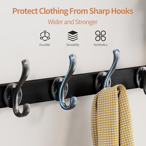 Image of 29 inch Coat Rack Wall Mount with Shelf, Heavy Duty Coat Hooks Wall Mount, Entryway Coat Hanger Wall Shelf with Key Holders and Mail Organizer for Living Room, Bedroom, Bathroom, Black