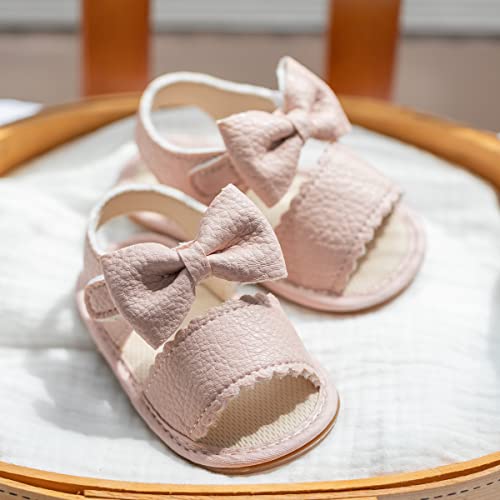 Image of Miamooi Infant Baby Girls Boys Sandals Summer Bowknot Crib Shoes Toddler Pu Leather Flower Soft Rubber Sole Dress Flats First Walker Shoes