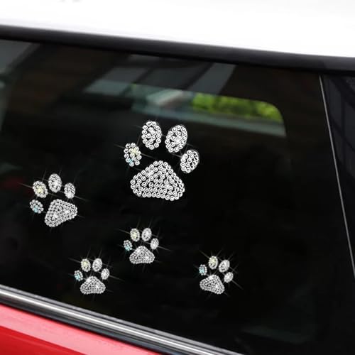Image of HZEL Bling Car Sticker, 4PCS Crystal Rheinstone Dog Paw Print Vehicle Decal, Cute Paw Diamond Automotive Bumper Window Laptops Emblem Decal Decoration Accessories, Universal for Most Cars