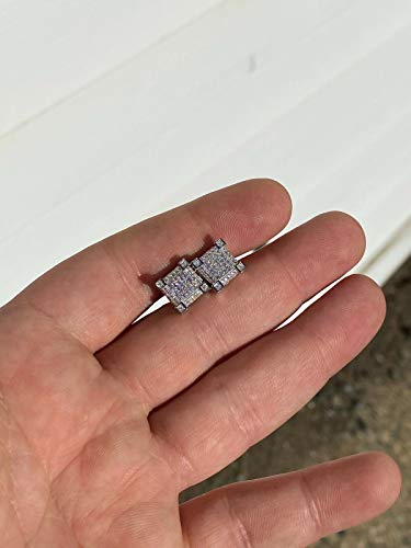 Mens & Woman's Real Solid 925 Silver Iced Diamond Hip Hop Earrings Studs Screw Back Cube #TOP4