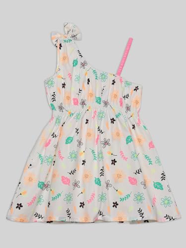 Image of Nautinati Baby Girls Fit & Flare Dress with Single Shoulder Strap and Assymetric Neckline | Age 0-3 Years