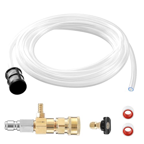 JOEJET Downstream Injector for Pressure Washer Fixed Chemical Injector Kit with 3/8 Inch Quick Connect 10 Ft Siphon Hose 3-5 GPM