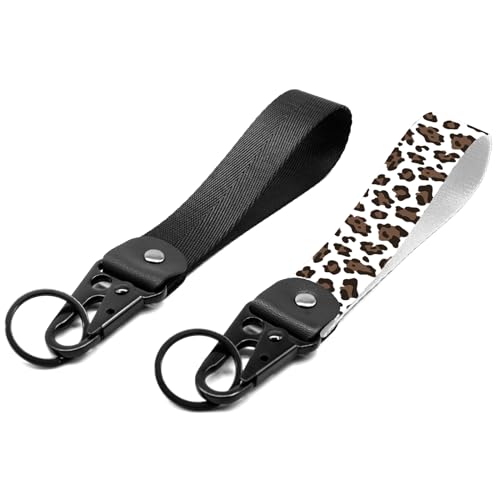 Wauhetsmvy 2 Pack Short Wrist Lanyard for Keys, Black & White Brown Leopard