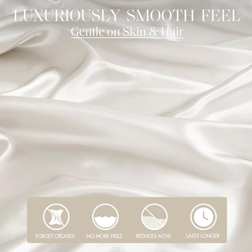 Image of Madison Park Essentials Set of 2 Satin Pillowcase for Hair & Skin, Luxuriously Soft, Silky with Natural Sheen Luster, Cool to Touch, Wrinkle-Free, Machine Washable, King Ivory 2 Piece | Pillowcase Cover for Hair & Skin, Luxuriously Soft, Natural Sheen Luster, Cool to Touch, Wrinkle-Free, Machine Washable