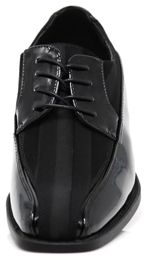 Image of BMY Men's Striped Satin Matching Patent Upper Oxfords Formal Dress Shoes