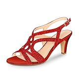 PIZZ ANNU Women's Amelia Heels Sandals Sparkle Crystal Open Toe Slingback High Heel Sandals Dress Pumps Shoes for Party Wedding, Red 9
