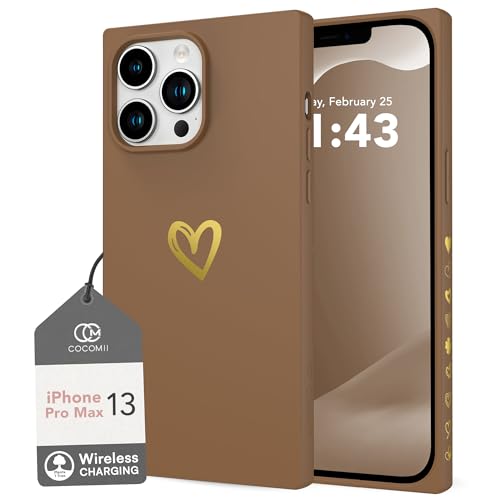 Image of COCOMII Rectangle for iPhone 13 Pro Max Case, Golden Brown Silicone Hearts
