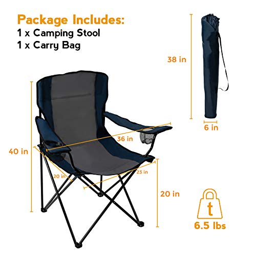 Pacific Pass Quad Camp Chair W/ 2 Built-In Cup Holders, Includes Carry Bag - Navy/Gray #TOP2