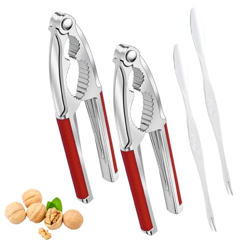 4 Pcs Walnut Cracker Tools, Windspeed Nut Crackers Three Opening Clips Nut Shell Openers Tools for Seafood Cracker, Lobster Crab Non-Slip Handle Shell Cracker with 2 Pcs Picks (red)