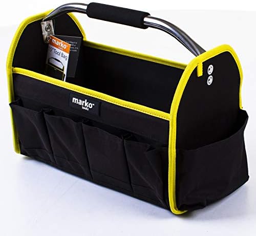 Marko Tools Heavy Duty Tool Bag Black & Yellow Carry Chest Storage Tote Caddy Holdall Case Handle (15")
