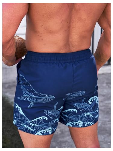 SweatyRocks Men's Graphic Print Swim Trunks Drawstring High Waist Swimming Board Shorts2