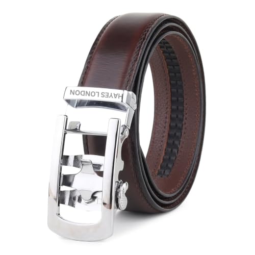 Image of HAYES LONDON Leather Ratchet Belt for Men | Adjustable No-Holes | Customizable Fit, Stylish & Effortless Buckle | Formal & Casual Wear Belts