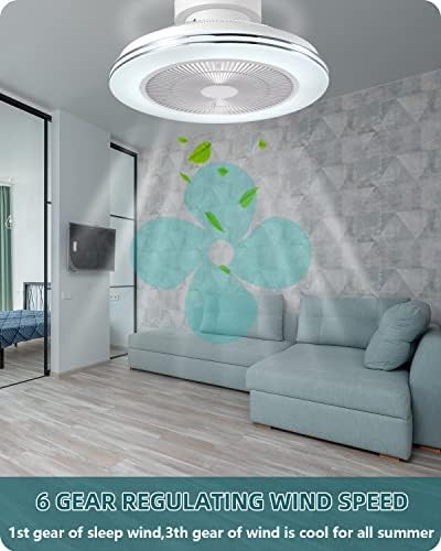 NUTCRUST Flush Mount Ceiling Fan with Light,Enclosed Ceiling Fan with Bluetooth Speaker, 6 Speed Reversible Blade Low Profile ,85 Kinds of Colorful Light Modes 19.8 Inch