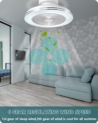 NUTCRUST Flush Mount Ceiling Fan with Light,Enclosed Ceiling Fan with Bluetooth Speaker, 6 Speed Reversible Blade Low Profile ,85 Kinds of Colorful Light Modes 19.8 Inch
