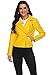 Fahsyee Women's Yellow Leather Jackets, Faux Motorcycle Bomber Moto Biker Plus Size Coat Short Lightweight Vegan Pleather Fashion M