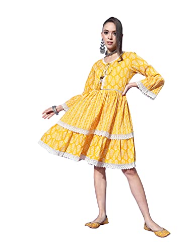 Image of ishin Women's Cotton Embroidered A-Line Mini Dress ..
