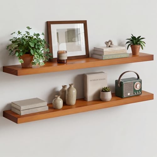 Homeforia Oak Floating Shelves 42 inch Long, High End Solid Real ...