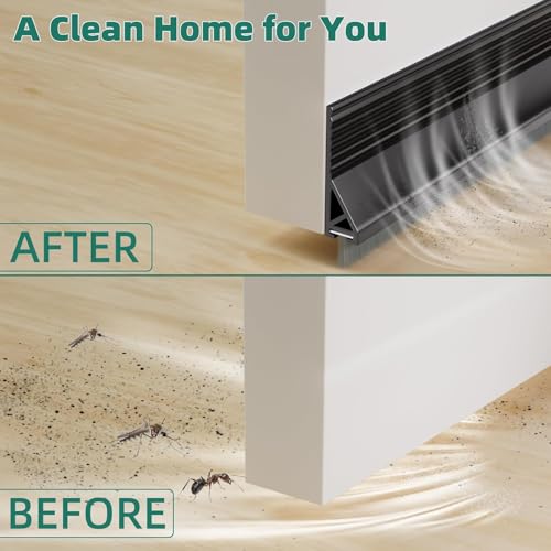 Image of Door Draft Stopper with Brush, Under Door Sweep for Exterior & Interior Doors, Weather Stripping Door Seal, Garage Window Blocker Noise Cold Air Insulation, Draft Guard (Black(39 INCH))