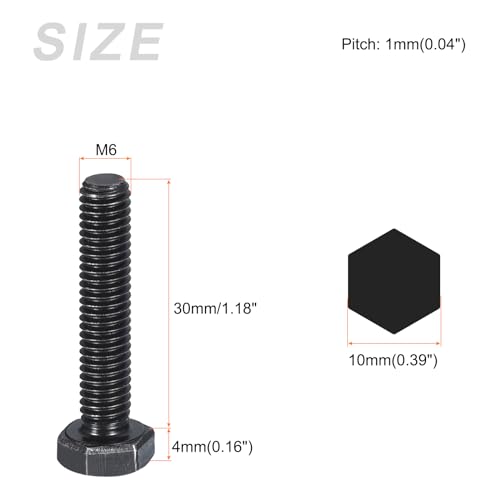 Image of METALLIXITY Hex Bolts (M6-1x30mm) 25Pcs, 8.8 Grade Carbon Steel Fully Threaded Black Oxide, Coarse Thread UNC Hex Head Screw Bolt - for Furniture Repair