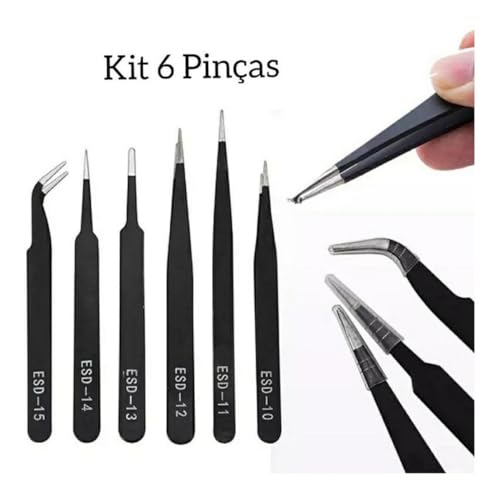 Kit Jogo De 6 Pinças Anti Estática Ferramenta Aço Inoxidável eletronica celular precisão