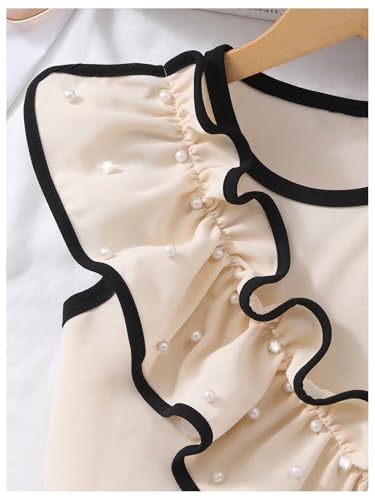 Image of OYOANGLE Girl's Pearl Beaded Asymmetrical Tank Top Ruffle Trim Sleeveless Crop Tops
