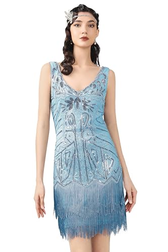 BABEYOND Women's Flapper Dresses 1920s V Neck Beaded Fringed Great Gatsby Dress