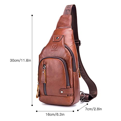 Daerzy Bolsa masculina de couro genuíno tipo estilingue casual bolsa de ombro com tórax crossbody pa