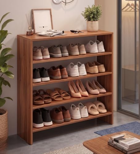Image of Spyder Craft Engineering Wood Open Shelf Shoe Organizer Shoe Cabinet for Home, Shoe Rack with Multiple Shelves, Space Saving Shoe Rack for Entryway, Living Room & Bedroom, Noce Lyon, DIY Assembly