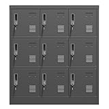 Bladez Metall Spind, 9-Fach Sicherheitsschrank mit Einzelschlössern, Schwarz, Belüfteter Stahlschrank für Schule Fitnessstudio Büro, 90x40x100 cm