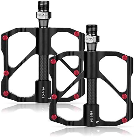 YiJiLi Mountain Bike Pedals 3 Bearings Carbon Fiber Bicycle Platform Non-Slip 9/16'' (Black)