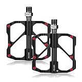 YiJiLi Mountain Bike Pedals 3 Bearings Carbon Fiber Bicycle Platform Non-Slip 9/16'' (Black)