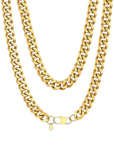 Bandmax Stainless Steel Miami Cuban Link Chain Necklaces for Men Silver Tone/Gold/Black Classic Curb Chains Hip Hop Rock Biker Necklace Jewelry