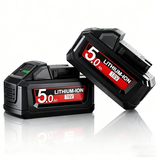 2X 5.0Ah/5000mAh Battery for Milwaukee M18, Replacement for Milwaukee 18V Battery 48-11-1810 48-11-1820 48-11-1850 48-11-1828 48-11-1860 Cordless Power Tool with Indicator