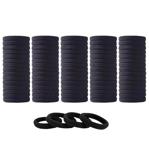 100 lazos negros para el pelo para mujeres y niñas, gruesos, elásticos, no dañan el pelo, soporte para cola de caballo (negro-1, talla única)