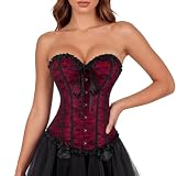 Zhitunemi Corsets For Vampire Costume Women: Floral Bustier Corset Tops For Women - Burlesque Moulin Rouge Costumes XX-Large Red