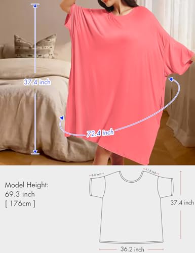 Image of KFUBUO Plus Size Nightgowns for Women Oversized Sleep Tshirts Dress Short Sleeves Sleepwear With Pocket Fit S-5XL