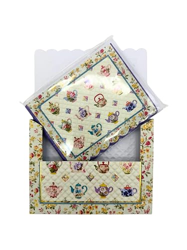 Image of Poster Foundry Set of 3 - Quilted Teapot Boxed Note Cards by Carol Wilson. 10 embossed 4x5 Die-Cut Notecards and Matching Envelopes in Decorative Gift Box with Magnetic Flap NCP2333