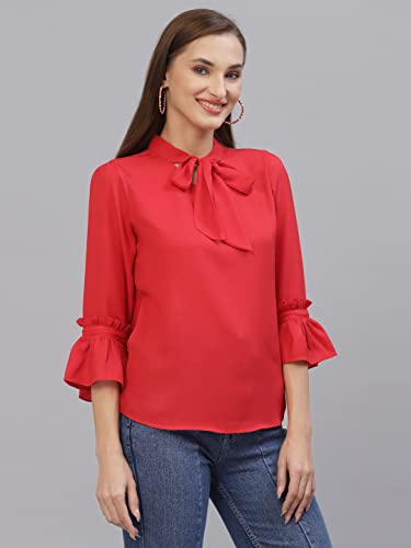 Image of Style Quotient Women Solid Red Polymoss Regular smart Casual Top