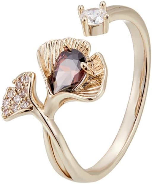 Kokoma Ginkgo Leaves Statement Ring for Women Adjustable CZ Crystal Wrap Finger Ring Promise Engagement Eternity Rings Wedding Band