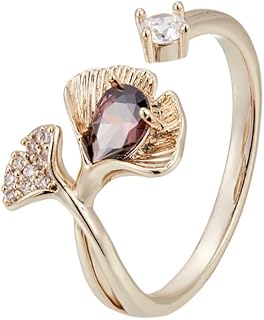 Ginkgo Leaves Statement Ring for Women Adjustable CZ Crystal Wrap Finger Ring Promise Engagement Eternity Rings Wedding Band