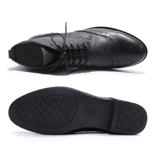 Image of Mona flying Women's Leather Brogue Ankle Boots Lace-up Oxford Booties