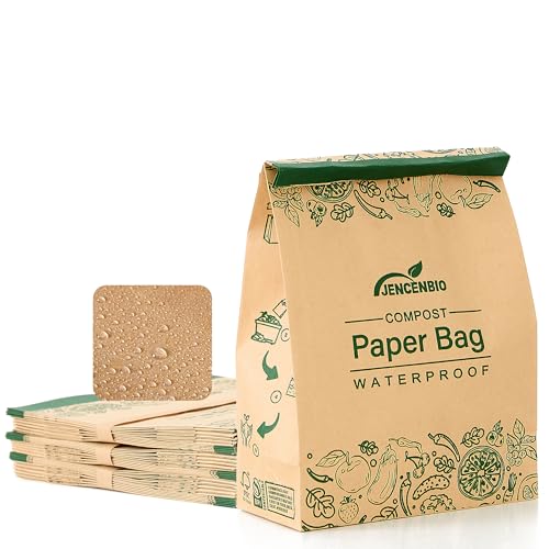 JENCENBIO Compostable Paper Bag Leakproof Kitchen Food Waste Bag 30 Bags Waterproof Bin Liner with BPI Certified