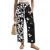 Gdxynsmny Minimalist Botanical Pattern Wide Leg Trousers Women Linen-Look Pants Women Loose Fitting Oversize Leisure