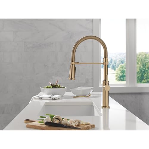 Delta Faucet Rhett Pro Commercial Style Kitchen Faucet with Pull Down Sprayer, Gold Commercial Kitchen Faucet, Spring Kitchen Faucet, Delta Kitchen Sink Faucet, Champagne Bronze 18829-CZ-DST — view 3