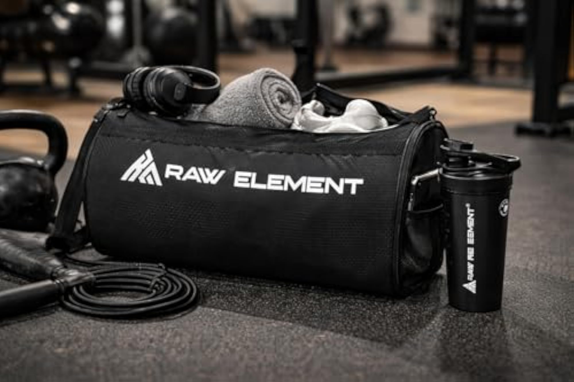 Gym Bag with Wrist Wraps & Shaker Bottle Combo