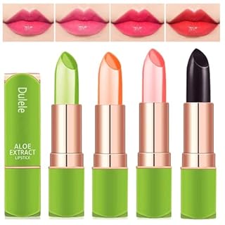 4 Colours Organic Aloe Vera Moisturizing Crystal Jelly Lipsticks, Dulele Magic Temperature Colour Changing Long Lasting Lip Balm Set (FFF)