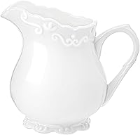 Vista 1 de Crema de cerámica blanca pura vintage con asa, jarra de crema de leche de café de 6 onzas.