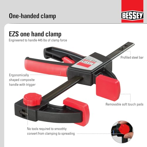 Image of BESSEY EZS Series 6 in Trigger Style Clamp, EZS15-8 - 445 lb Clamping Force - Fast Acting One Hand Woodworking Clamps for Wood working, Carpentry, Home Improvement, DIY, Construction Projects